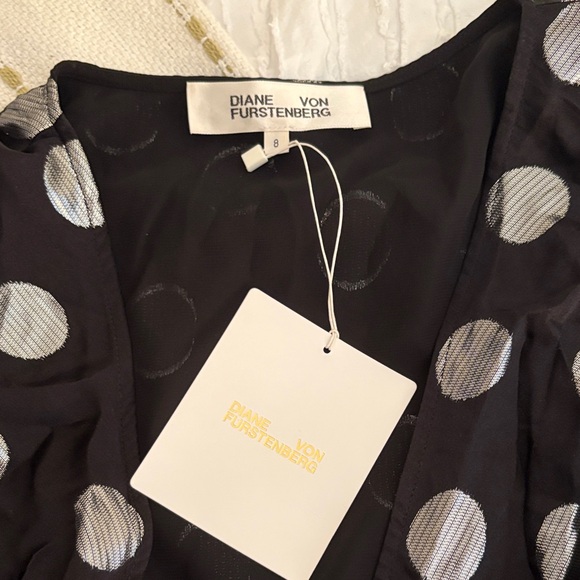Diane Von Furstenberg Black Wrap Blouse with Silver Dots - Picture 2 of 4